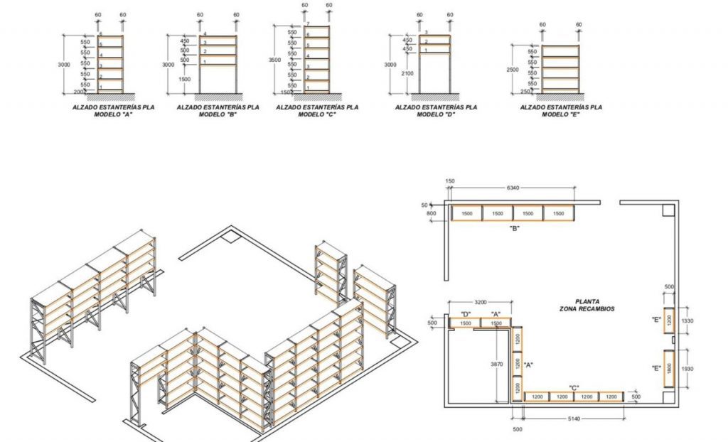 Plano estanterías picking